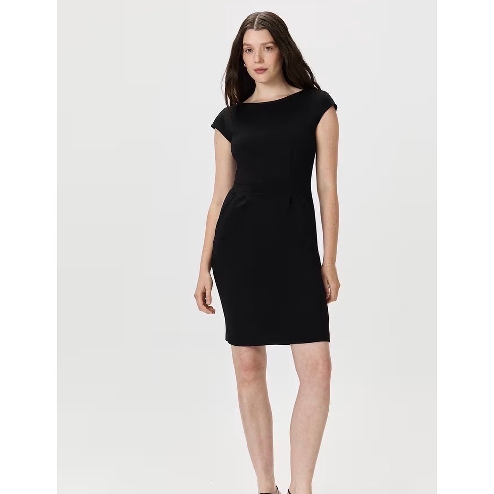 Quince Ultra-Stretch Ponte Cap Sleeve Dress Women's XS Black Sheath knee Pockets